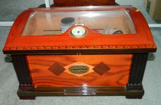Thompson 1915 Dome Top Humidor Hygrometer Cherry Cigar Box & Keys & Bonus