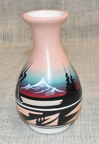 Cedar Mesa Native American Made And Painted Pottery Mountain Rainbow Small Vase