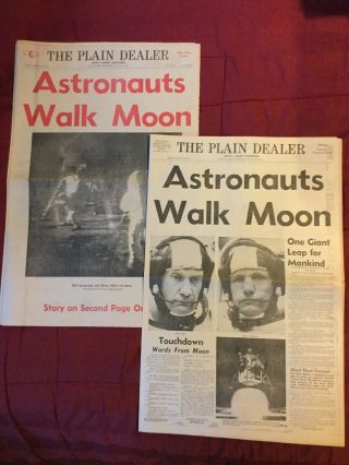 Apollo 11 - Moon Walk - Space Flight - 1969 Cleveland,  Ohio Newspaper