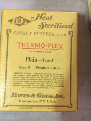 Vintage Davis & Geck Heat Sterilized Catgut Sutures Size 0,  Wrap,  Nib
