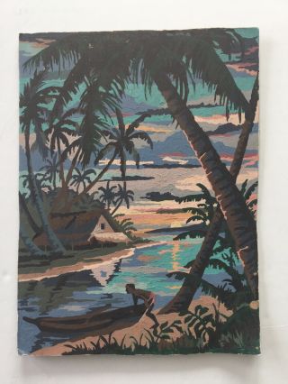 Vintage Paint By Number - 50s/60s - Hawaiian Tropical Island Palm Tree Hut