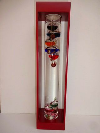 Galileo Thermometer Incased In Wooded Frame - 7 Floats - Celsius Only