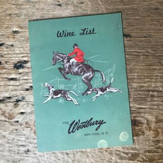 Vintage York City 50s 60s The Westbury Hotel Wine List From Restaurant Menu
