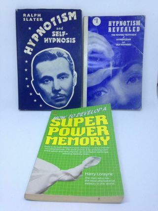 Set Of 3 Rare Vintage Hypnosis Books By Harry Lorayne,  Ralph Slater