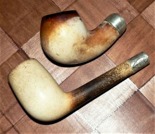 Two Antique Meerschaum Tobacco Pipe Bowls.  Good Solid.