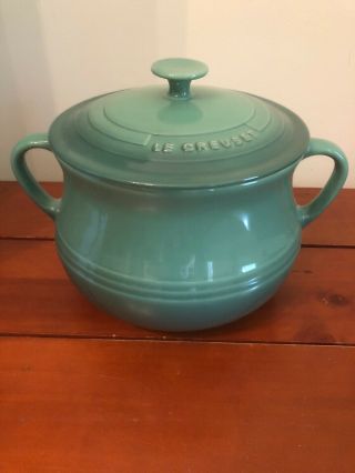 Le Creuset Ceramic Stoneware Large Bean Pot Soup Bowl Baker W/lid 1100 Green