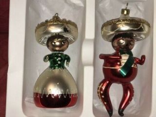 Mexican Woman Man Christmas Ornament Blown Glass Collectible Mexico Sombrero