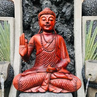 Xl 20 " Abhaya Yoga Fearless Mudra Buddha Hand Carved Wood Sculpture Statue Usa