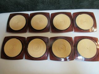 Vtg Mid Century Set Of 8 Amber Marbled Lucite Coasters