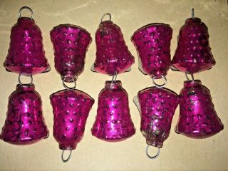 Vintage Feather Tree Shiny Brite Bumpy Bells Pink Glass Xmas Ornament Mini