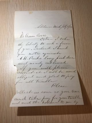 1872 Letter Jeremiah Wilsey To Aaron Bovee Addison Mi