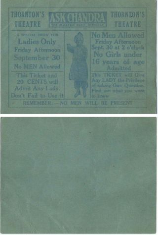 Chandra The Master Seer Postcard - Ladies Show Only - No Men Allowed - Ca.  1930s?? - Pc
