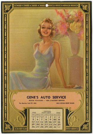 Vintage 1941 Auto Service Advertising Complete Calendar Jules Erbit Pin - Up