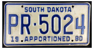 South Dakota 1980 Apportioned Truck License Plate Pr - 5024