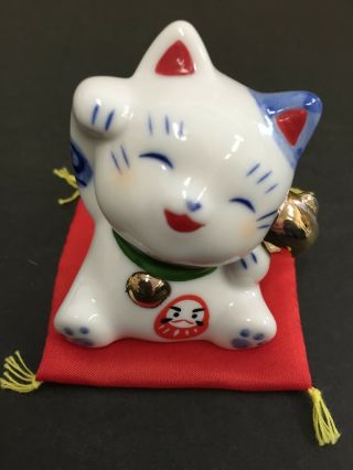 Pottery Maneki Neko Beckoning Lucky Cat 7780 Good Luck 55mm Made In Japan