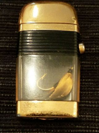 Vintage Vu Lighter Scripto Gold Tone Fishing Lure Black Band 3