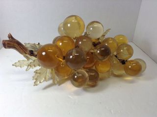 Vintage Mid Century Large Lucite Driftwood Golden (30, ) Grapes With Leaves,  14 "