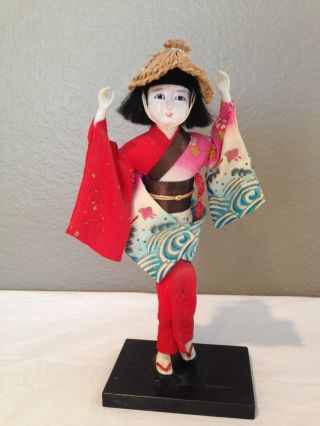 Vintage Japanese Gofun Doll With Glass Eyes & Hats 9 1/2 " Tall