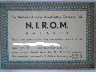 Qsl Card From Radio Station Ydc Bandung The Netherland Indies 1937