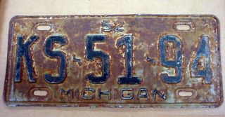1952 Michigan License Plate Man Cave Garage Wall She Shed