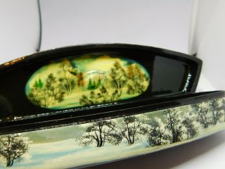Fedoskino Pegockuho LACQUER PAPER MACHE HandPainted Mother Of Pearl BOX Russian 5