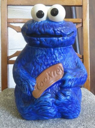 Vintage 1970 Muppets,  Inc.  Cookie Monster Blue Ceramic Cookie Jar 970