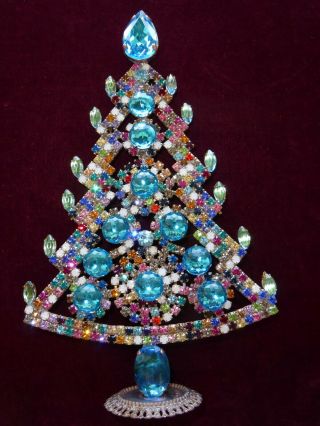 Vintage Multicolor Czech Rhinestone Christmas Tree Standing