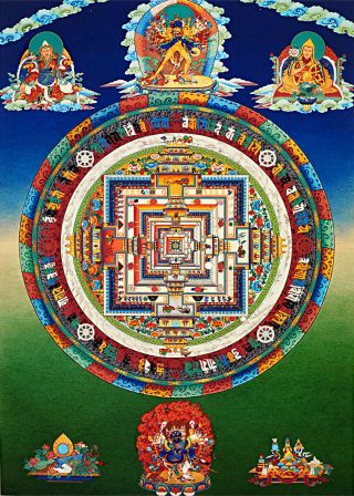 50 Inch Kalachakra Mandala Thangka Painting Buddhist - Time Of Wheel Silk Scroll