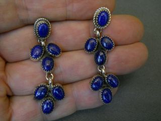 Indian Lapis Sterling Silver Post Earrings W/ Dangles,  Signed Yazzie Navajo