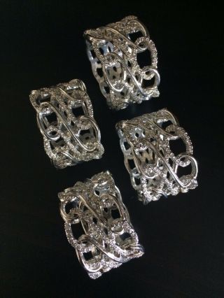 L ' Objet Napkin Rings Platinum Weave With Swarovski Crystals - 3