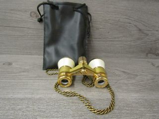 Vintage Selsi 7x25 Gold Tone And Mother Of Pearl Opera Glasses With Pouch