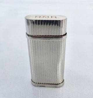 Cartier Silver Godron Lighter Oval Stripe Butane Gas