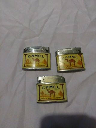 3 - Vintage Camel Cigarette Lighters 1 Crown And 2 Penguin Japan