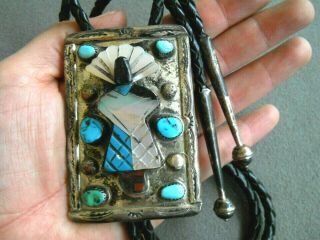 Native American Indian Multi - Stone Raised Inlay Kachina Sterling Silver Bolo Tie
