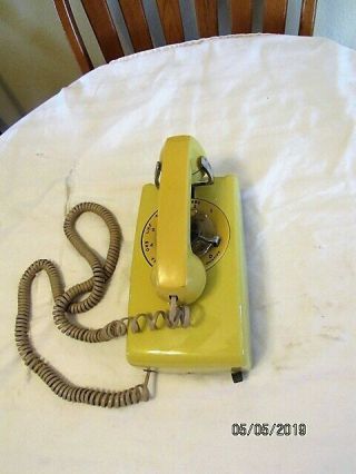 Vintage Bell System By Western Electric Yellow Rotary Wall Phone 554bmp