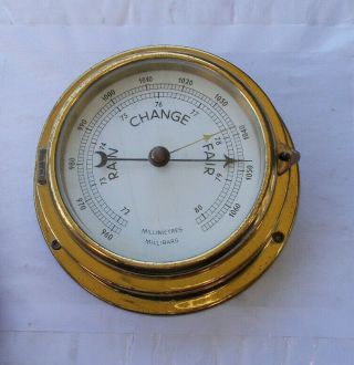 Rare Vintage 7 " Brass Round Barometer Ship 