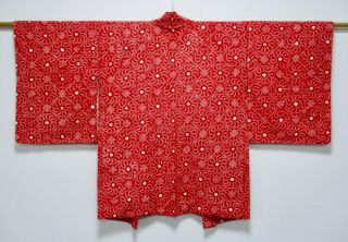 Japanese Kimono Silk Haori / Full Shibori / / Red / Silk Fabric /372