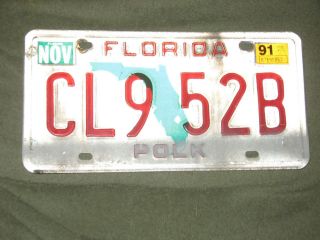 Florida 1991 License Plate,  Cl9 52b Polk