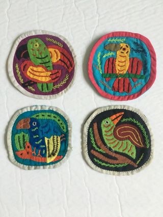 Hand Made Embroidered Mola Round Coasters Kuna Indian Art