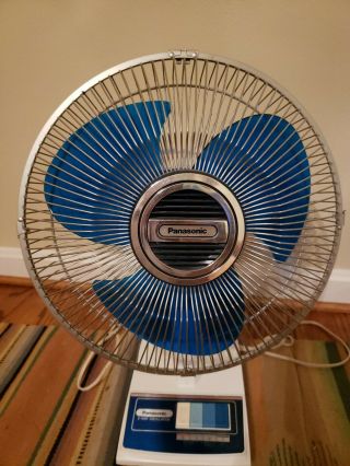 Vintage Panasonic 5 Way Oscillation Table Fan Blue F - 1208 12 " - 3speed