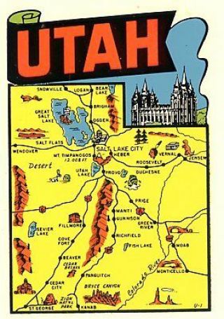 Vintage Utah State Map Lindgren Turner Souvenir Auto Travel Water Decal Sticker
