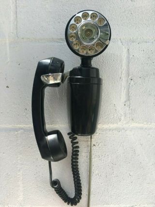 Ae Co.  Black Vintage Mid Century Rotary Bakelite Wall Mounted Phone