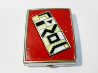 Enamel Compact And Mirror Vintage Art Deco Red Black And Yellow