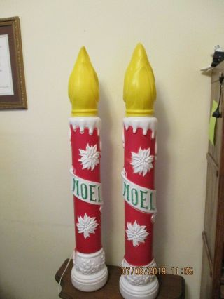 Vintage Pair Empire 40 " Noel Candles Blow Molds Outdoor Christmas Lights W/box