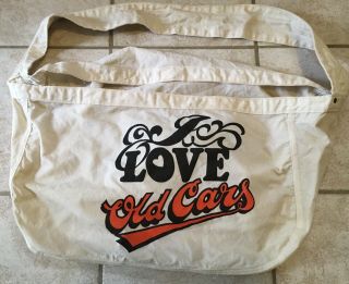 Vtg.  " I Love Old Cars " Canvas Bag Flyers Carrier Paperboy Delivery Car Show