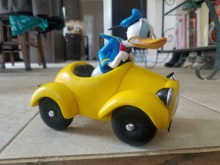 Rare Disney Angry Donald Duck In Yellow Car Poly Resin Figurine / Statue
