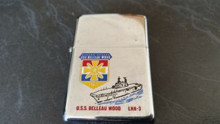 Vintage Zippo Lighter Uss Belleau Wood Lha - 3 Aircraft Carrier [empty]