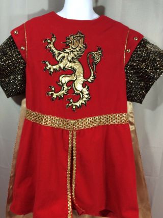Medieval Knight Costume Cape & Hood Lion Crest Boys Large 10 12 Red & Black 2 - Pc