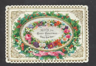 C4028 Victorian Goodall Xmas Card: Holly Border Scrap 1871