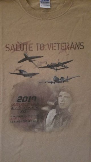 Eaa Oshkosh Airventure 2010 Salute To Veterans Tee Shirt Tan Airplane Sz Med